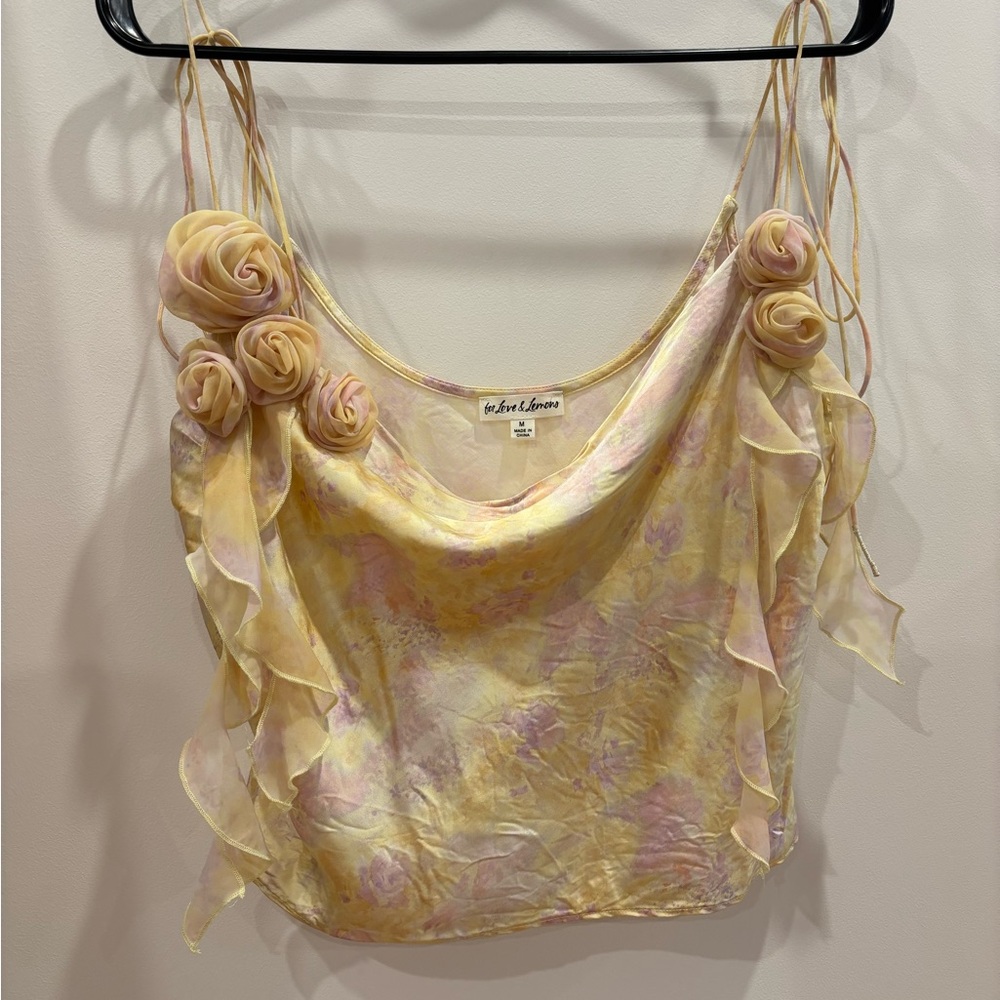 For Love And Lemons Pastel Floral String Tie Tank Top